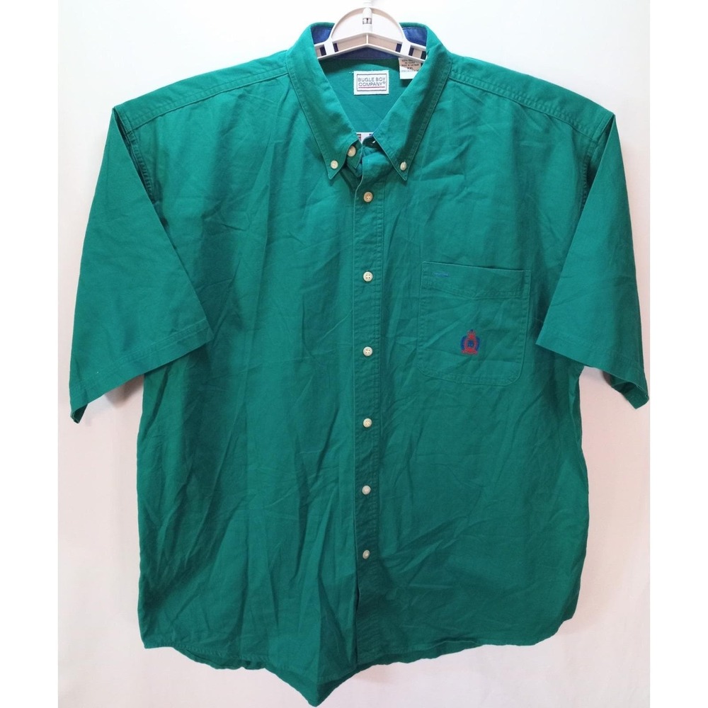 Bugle Boy Company Men's Short Sleeve Button Down Shirt, XXL, Vintage, Green